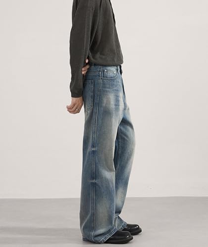 Pantete Men’s Hip Hop Baggy Jeans Casual Wide Leg Y2K Vintage Denim Pants Blue Streetwear2