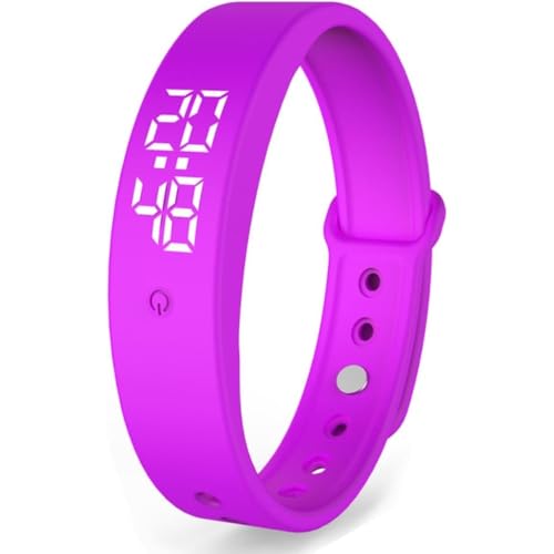 「FLYKING」スポーツウォッチ スマートウ 防水 多機能 LED表示 歩数計 ストップウォッチ 振動アラーム 目覚まし 運動時計 静音アラーム 温度測定 充電式 シリコンストラップ 男女兼用 学生 オフィス アウトドア用 健康管理 (パープル)