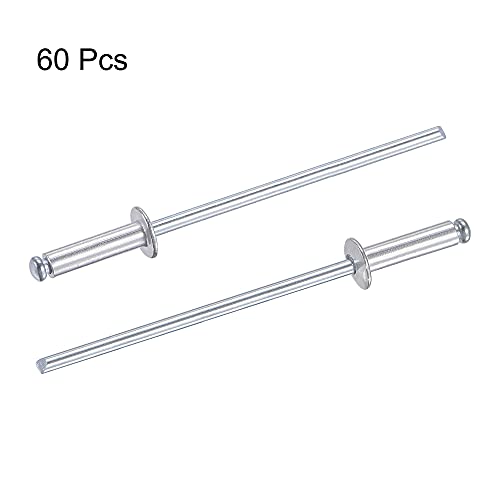 sourcing map 60 Stk. Blindnieten Aluminium Zugnieten Kerndekorationsnieten 2,4mm Durchm. 9mm Grifflänge Silber