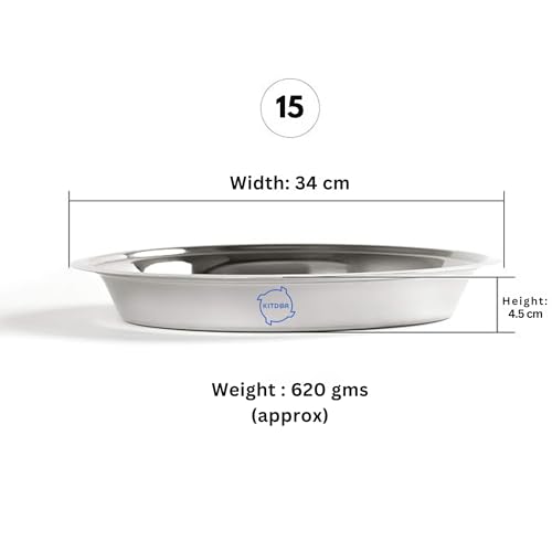 Image of Stainless Steel Atta Parat for Dough Kneading (Medium) | Multipurpose Mixing Parat for Serving, Mixing & Storing | Dough Bowl for Kitchen and Organizing Veggies (Size-15, Diameter- 34 cm)