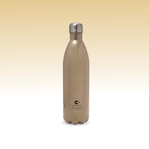 Image of Clay Craft Vacbott Vaccum Bottle, Stark Sparkle Double Walled 24 Hours Hot and Cold Water Bottle - 1 Piece - 1000 ml (Sparkle Gold) Water Bottles for School, Office, Home, Gym, Leakproof, Rust free