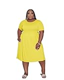 Tycorwd Women's Plus Size Casual Midi Dress Summer Short Sleeve Beach Dress Swing Dresses with Pockets Yellow 1XL