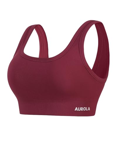 Image of AUROLA Power Womens Square Back Basic Sports Bra - Square Neck Padded Low Impact Yoga Bra Workout Crop Top