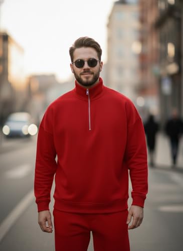 Image of Mack Jonney Solid Half Zipper Track Suit for men | Co-ord Set | Warm Fleece Tracksuit Set | Full Sleeve Sweatshirt