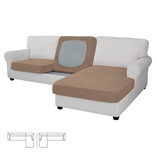 Image of Easy-Going Stretch 3 Pieces Couch Cushion Covers for Sectional Sofa Left /Right L Shape Chaise Lounge Sofa Seat slipcover Anti-Slip Sofa Cover Soft (2 Seater + 1 Chaise, Camel) | 2 Seater + 1 Chaise Lounge Left /Right L Sofa Seat slipcover Anti-Slip Sofa Cover Soft Camel