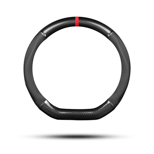Ergocar Car Steering Wheel Cover Non-slip Car Steering Wheel Protector Sport D-shape Carbon Fiber & PU Leather Universal For Diameter 38cm(15) (Black-stripe-U)