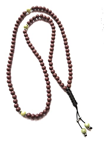 Chapelet bouddhiste mala en bois naturel collier 108 perles avec jade et acier