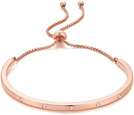 INNERDIVA Dainty Simple Women Charm Link Bracelet, Adjustable Bolo Link Chain Bracelet for Women Anniversary Christmas Birthday Jewelry Gift for Girl Wife (Rose Gold)