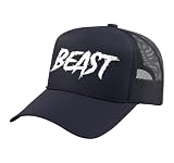 Workout Beast Gym Bodybuilding Training Fitness Men Women Trucker Hat with Adjustable Mesh Back, Navy Blue