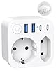 Adattatore da viaggio Germania-Svizzera 4 USB (2 tipo C) 2 prese Svizzera Schuko EU tipo J Maldive Ruanda Madagascar Liechtenstein bianco
