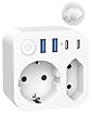 Adattatore da viaggio Germania-Svizzera 4 USB (2 tipo C) 2 prese Svizzera Schuko EU tipo J Maldive Ruanda Madagascar Liechtenstein bianco