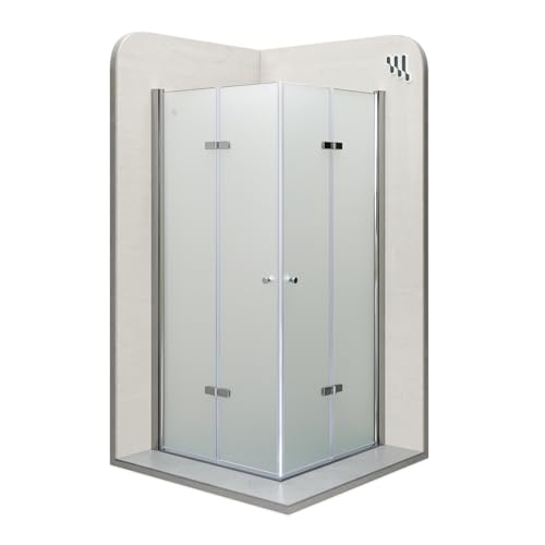 Mampara de Ducha Emma 80x90x190cm, NO REVERSIBLE, Puertas Plegables, Ajuste 78.5-80.5x88.5-90.5cm, Perfiles Cromo, Cristal Templado Satinado 6mm