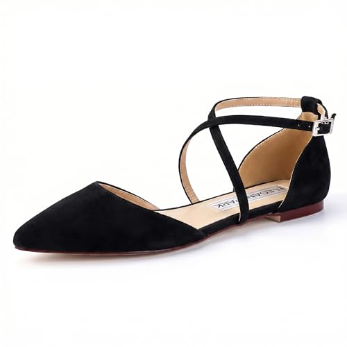 Image of ELEGANTPARK Comfortable Flats for Women Pointed Toe Wedding Dress Shoes | Adjustable Cross Strap, Comfortable Flats for Bride, Wedding Guest, Bridal Reception, Office, Business Casual, Daily Wear