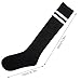 Topbuti 3 Pack School Uniform Cotton Knee High Socks Soccer Socks Athletic Sports Socks Striped Tube Sock for Girls and Boys (Black White Strips)
