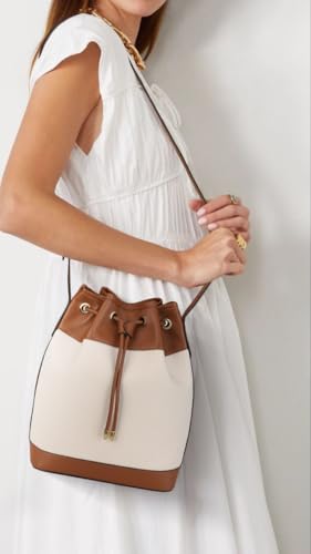 AFKOMST Leather Bucket Bags and Drawstring Crossbody Purse for Women Medium Tote and Hobo Handbags with 2 Shouder Straps2