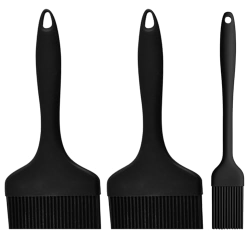 Backpinsel Silikon, 3er Set Schwarz Silikonpinsel Küche, Hitzebeständige Backpinsel für Grillen und Kochen, Verschiedene Größen 21 * 9,1/21 * 7/21 * 3,2 cm, silikon pinsel