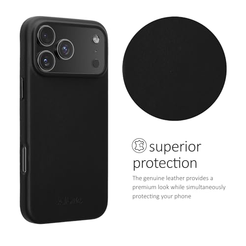 Image of kalibri Case Compatible with Apple iPhone 17 Pro Max - Case Smooth Genuine Leather Hard Case Anti Slip Cover - Black