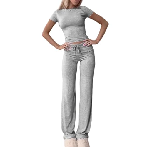 Sweat Suits for Women 2 Piece Bodycon Outfits Short Sleeve Crop Tops Straight Leg Sweatpants Workout Track Suit 2025