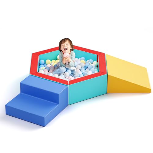 Lischwert Piscina per Bambini con Palline in Schiuma 9 Grandi Mattoncini in Schiuma Costruzioni in Schiuma Mattoncini Giganti Set Castello, Multicolore