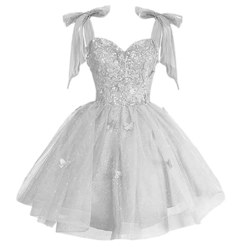 Sparkly Tulle Short Homecoming Dresses - 3D Butterfly Spaghetti Strap Bow Cocktail Party Dresses