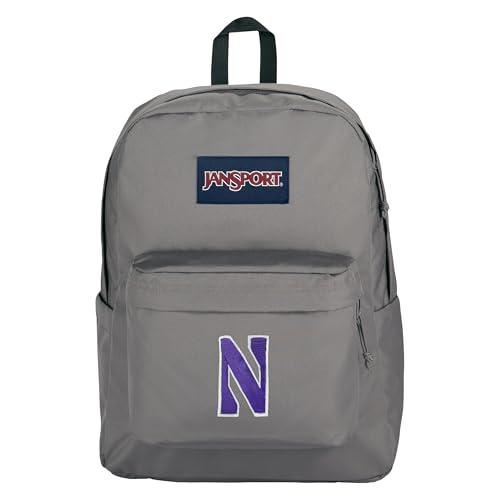 Image of JanSport NCAA Officially Licensed Backpack, Northwestern, Superbreak Plus with Padded 15'' Laptop Sleeve, Spacious Computer Bag for Men & Women, Durable Daypack with Bottle Pocket, Graphite Grey