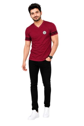 Image of Geum Men's Solid Half Sleeve V-Neck T-Shirt | Soft & Breathable Fabric | Regular Fit | Casual Everyday T-Shirt