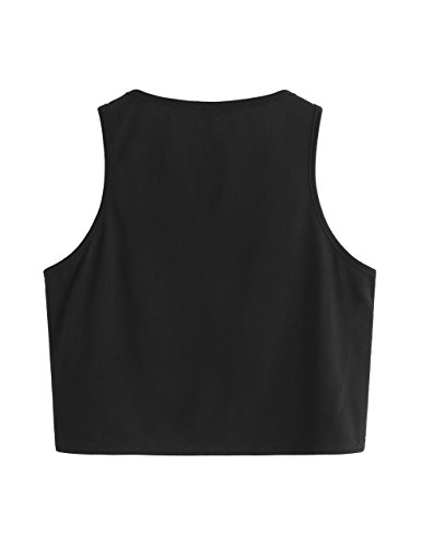 Sweatyrocks Women's Casual Sleeveless Round Neck Workout Crop Tank Top Shirts Sun Black L #TOP1