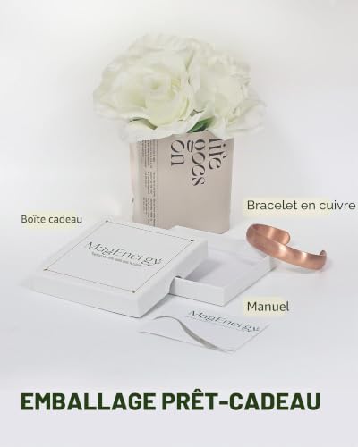 MagEnergy Bracelet en cuivre pour homme et femme, 100 % pur cuivre, brut, solide et non revêtu, fait à la main, bracelet tibétain intemporel, Moyen, Cuivre, Pas de pierre précieuse – vue 8