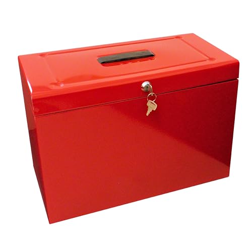 Cathedral Products A4+ (Foolscap) Steel File Box with Starter Pack of 5 Suspension Files - Red