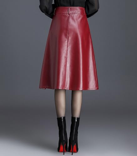 chouyatou Women's Casual High Waist Pu Leather Skirts A-Line Faux Leather Midi Long Skirt with Pockets3