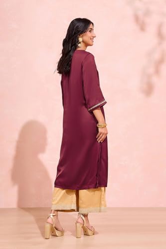 Image of Taneira Women Viscose Brocade Dark Pink Kurta for Women (KUAM36DPM-Dark Pink-M)