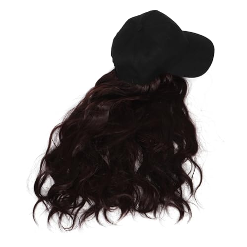 Postiche chapeau avec cheveux noire casquette de baseball synthétique fil haute température