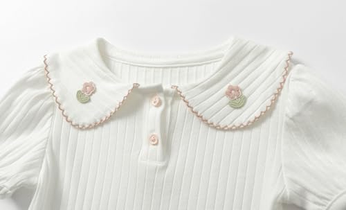 Image of Mud Kingdom Girls Peter Pan Collar T-Shirts Flower Top Short Sleeve Summer