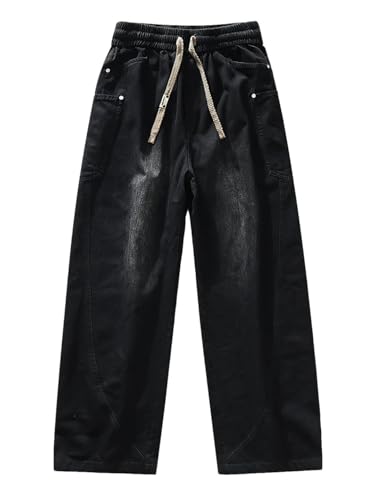 Men's Jeans Lightweight Washed Straight Denim Pants Big Size Wide Leg Baggy Jeans Trousers