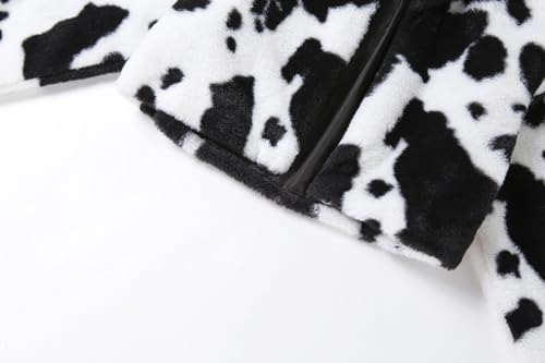 BAIMORE Women's Fuzzy Black and White Polka Dot Stand Collar Open Front Crop Faux Fur Coat 6