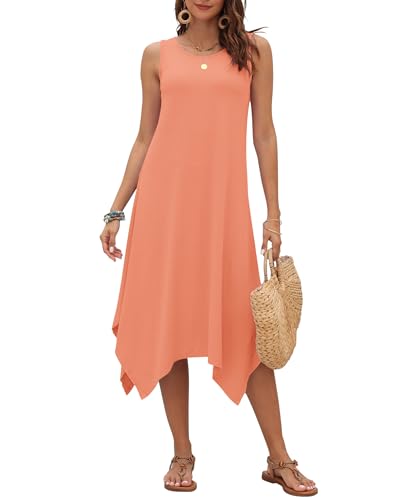 Image of AUSELILY Women's Summer Dresses Casual Sleeveless Midi Tank Beach Dress | Women's Asymmetrical Hem Sundress with Side Pockets, Great for Beach, Vacation & Daily Wear