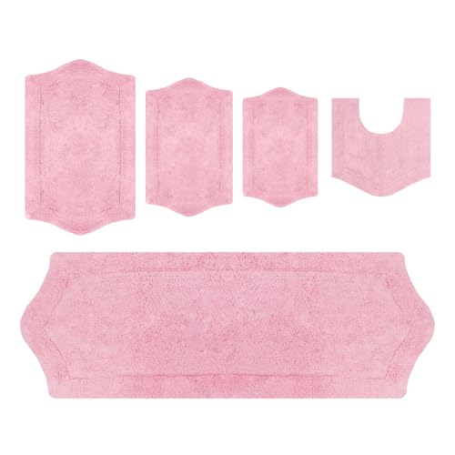 Home Weavers Waterford Collection 100% Cotton Tufted Bath Rug, Extra Soft and Absorbent Bath Rugs, Non-Slip Bath Mats, Machine Washable Bath Mats for Bathroom, 5 Piece Set with Contour, Pink