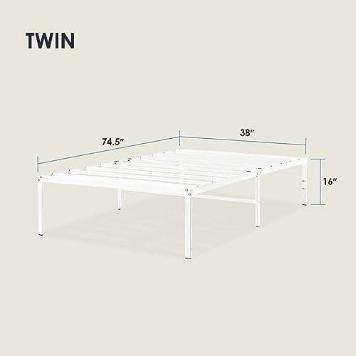 Image of Best Price Mattress 16 Inch Metal Platform Bed Frame, Heavy Duty Steel Slats, White, Twin