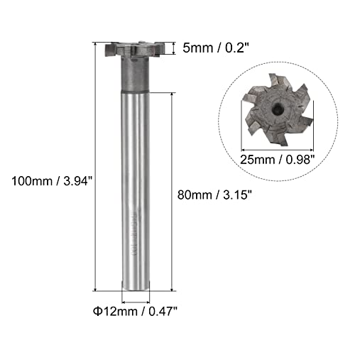 Image of uxcell T-Slot Milling Cutters, 5mm Depth 25mm Cutting Dia 12mm Shank Tungsten Carbide Tip 6 Flutes T Slot End Mill for Stainless Steel Copper Aluminum