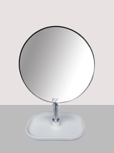 Image of Tabletop Removable Handle Makeup Unframed Vanity Mirror Beauty Make up Cosmetic Stand for Shaving & Makeup Bedroom Bathroom (Plastic Base - Round)