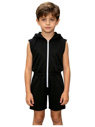 Combinaison sport ado noire avec capuche sensorielle d'été active