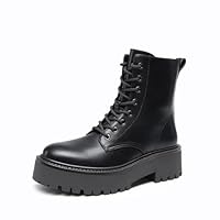DREAM PAIRS Women's Platform Combat Ankle Boots Fashion Lace-up Short Booties with Lug Sole and Side Zipper,Size 8.5,Black,DWUMAB2541
