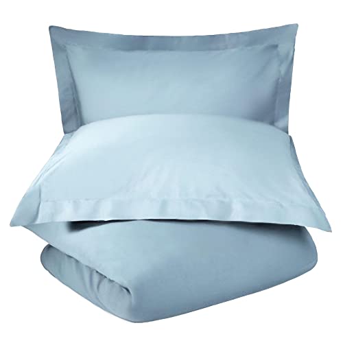 SUPERIOR Cotton Blend 600 Thread Count Duvet Cover Set, Cotton Rich Comforter, Insert Cover, Inner Ties & Button Closure, Modern Bedding Essentials, Daily Use, Bedroom Basics, Twin, Light Blue