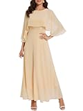 Women Sleeveless Cape Dress with Chiffon Overlay Lace Wedding Guest Cocktail Party Gowns Dress Champagne XL