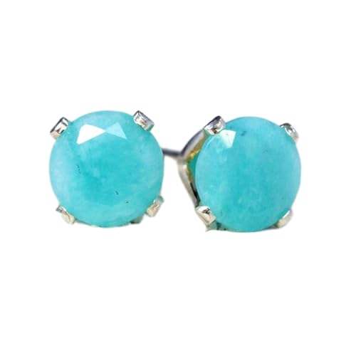 Boucles d'oreilles rondes en amazonite et argent sterling 925 de luxe