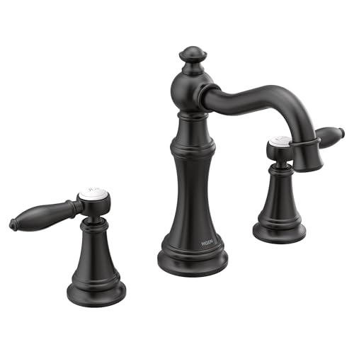 Moen Weymouth Matte Black Two-Handle Widespread Traditional Bathroom Faucet Trim Kit, Valve Included, TVS42108BL