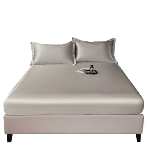 Lenzuolo Di Seta Ghiacciata Copriletto Traspirante Copriletto in Seta Ghiaccio Copriletto Morbido e Copriletto Set Copriletto Federa e Lenzuolo in Seta Raso Lenzuola Di Seta(Gray,180x200x25cm)