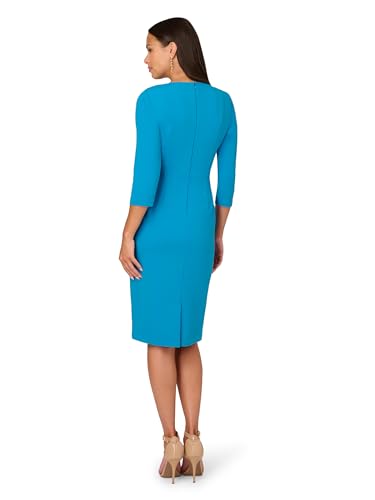 Adrianna Papell Women's Knit Crepe TIE Waist Sheath, Blue Coast2