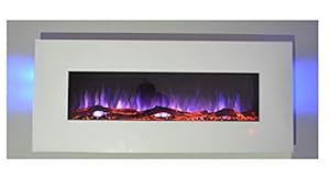 2022 NEW PREMIUM PRODUCT TruFlame 50inch White Wall Mounted Electric Fire with 10 colour Flames and side LEDs (Pebbles, Logs and Crystals)!
