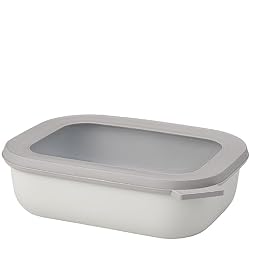 Mepal Cirqula 34oz/1,000ml Circular Rectangular Multi Food Storage & Serving Container with Transparent Lids | Perfect for Food Prep | Microwave & Dishwasher Safe | Nordic White | Made in Holland